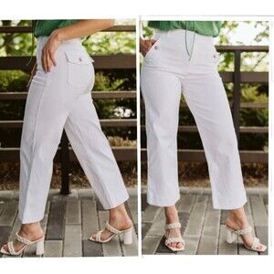 SPANX Stretch Twill Cropped Wide Leg in Bright White Pants Tall M New